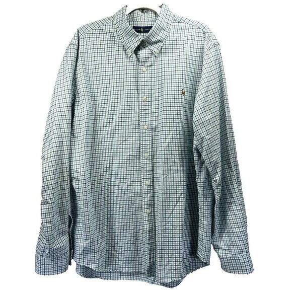 Ralph Lauren Men's Shirt XXL 2XL Blue Green Check Multicolor Pony Button Up L/S - Picture 1 of 9